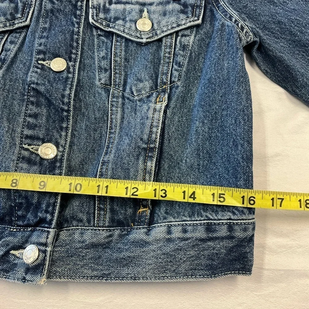 Topshop Women's Medium Wash Blue Denim Trucker Cropped Western Jacket Pockets 4 - Picture 4 of 9